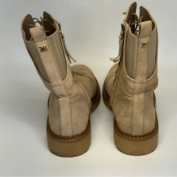 SAM EDELMAN Combat Boots Womens 7.5 Beige Tan Lex Sesame Suede Leather Side Zip - Picture 5 of 11